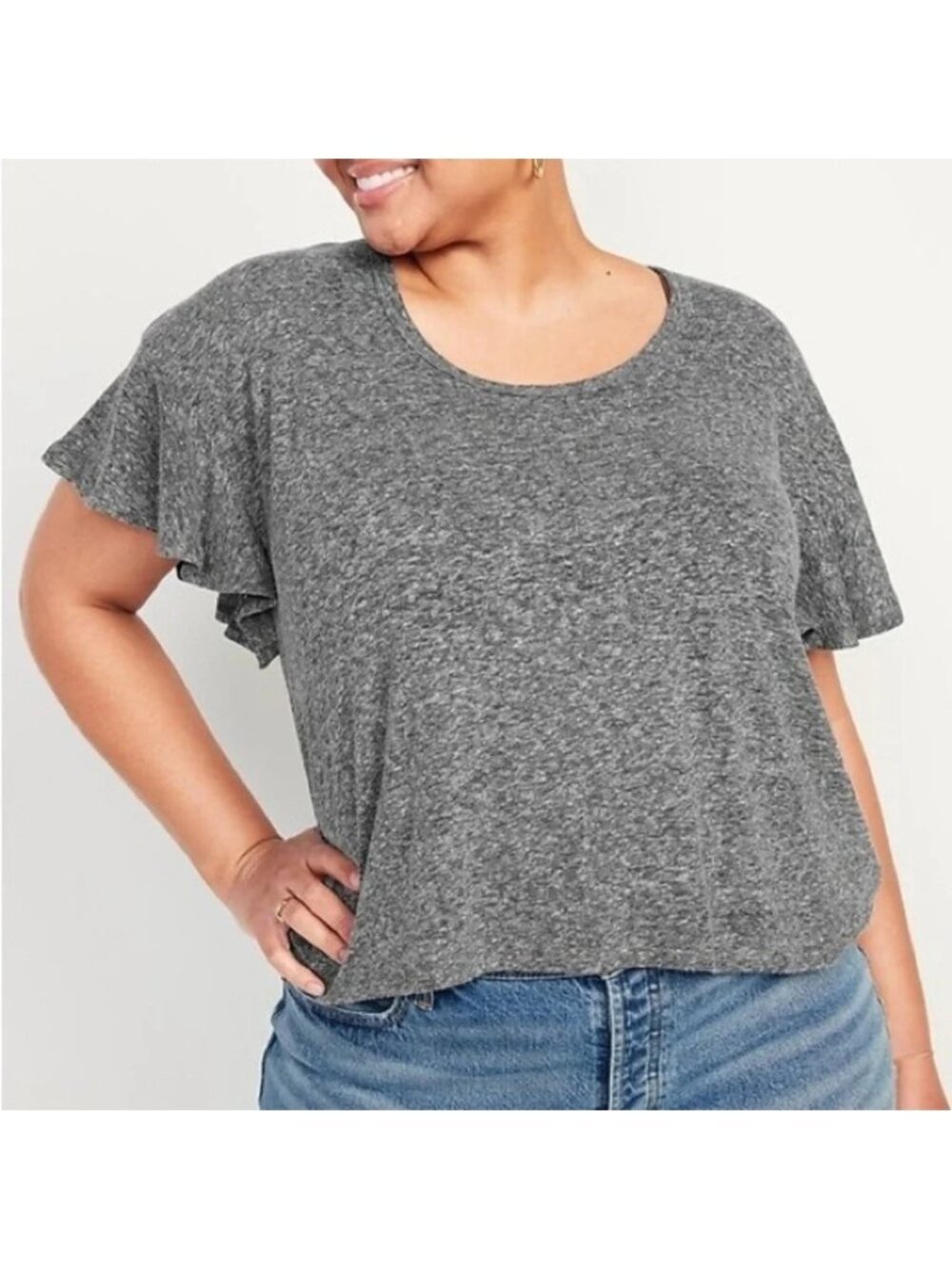 Old Navy Grey Linen Blend Flutter Sleeve T-Shirt - 4X